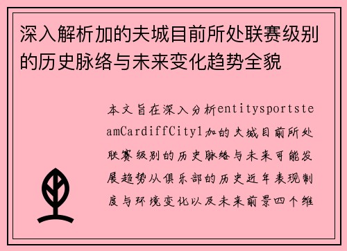 深入解析加的夫城目前所处联赛级别的历史脉络与未来变化趋势全貌 深入解析加的夫城目前所处联赛级别的历史脉络与未来变化趋势全貌